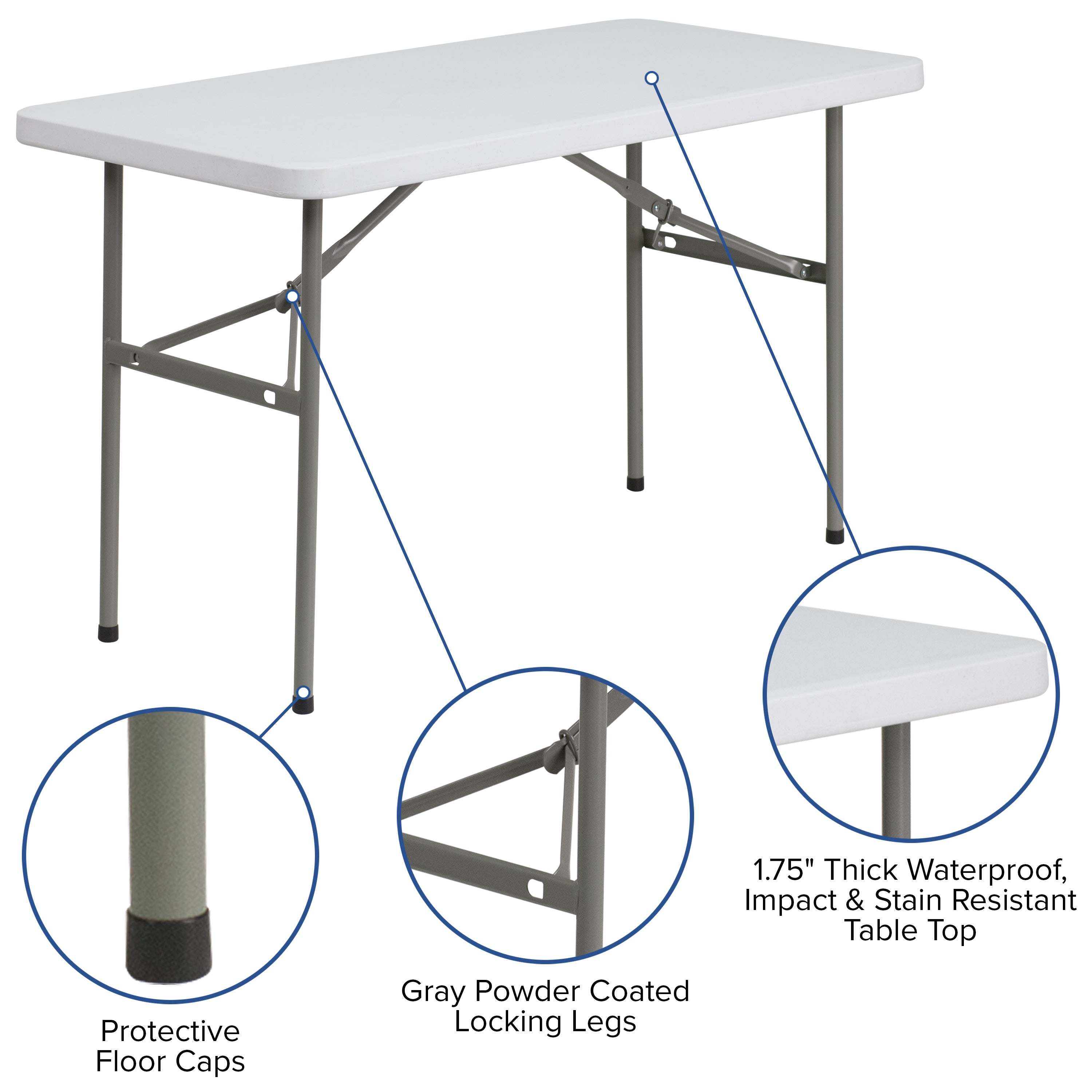 FLASH 121.9cm Plastic Folding Table Commercial Grade Rectangular