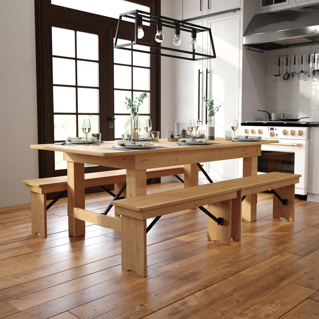 FLASH HERCULES Series Solid Pine Folding Farm Table 213.4 x 101.6 cm