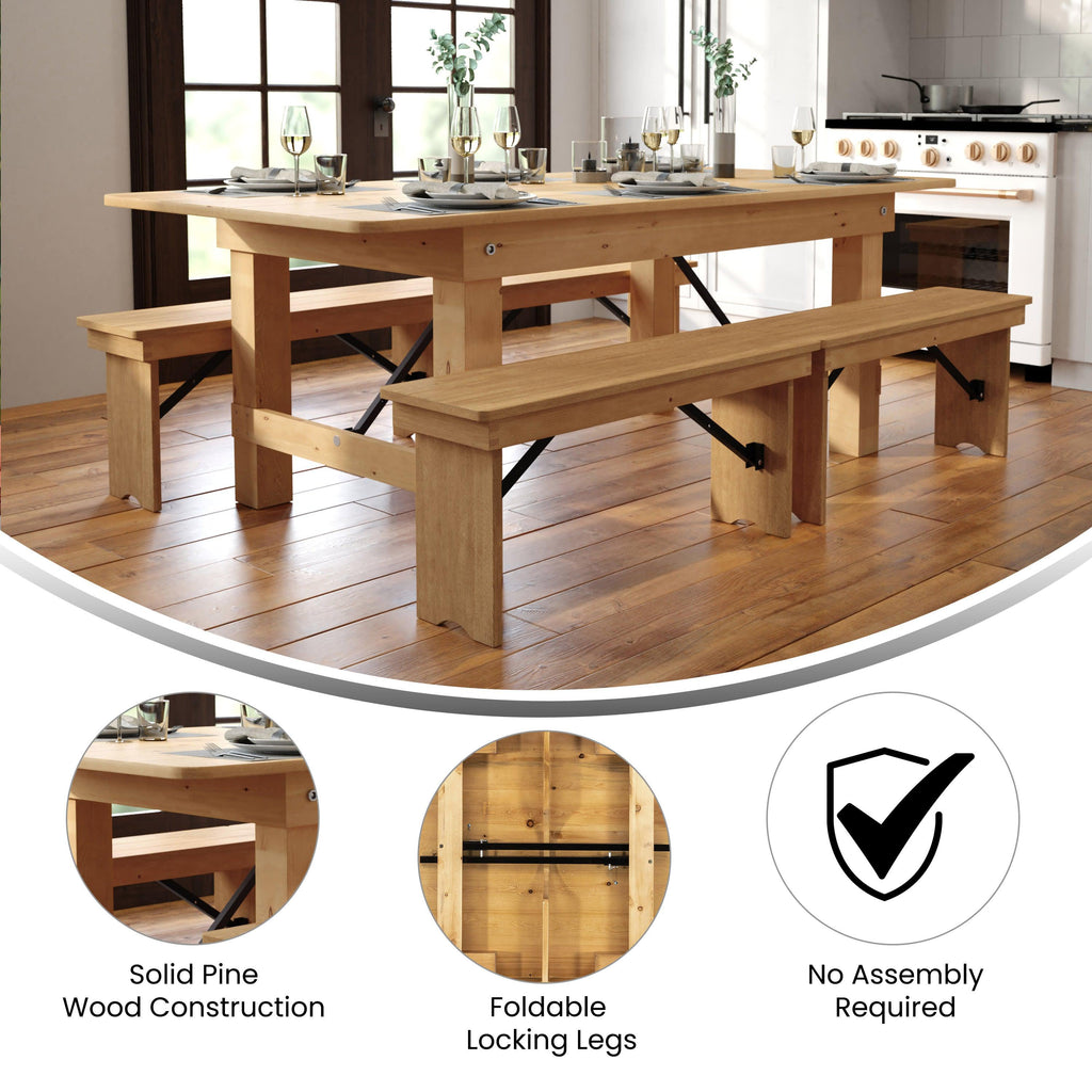 FLASH HERCULES Series Solid Pine Folding Farm Table 213.4 x 101.6 cm