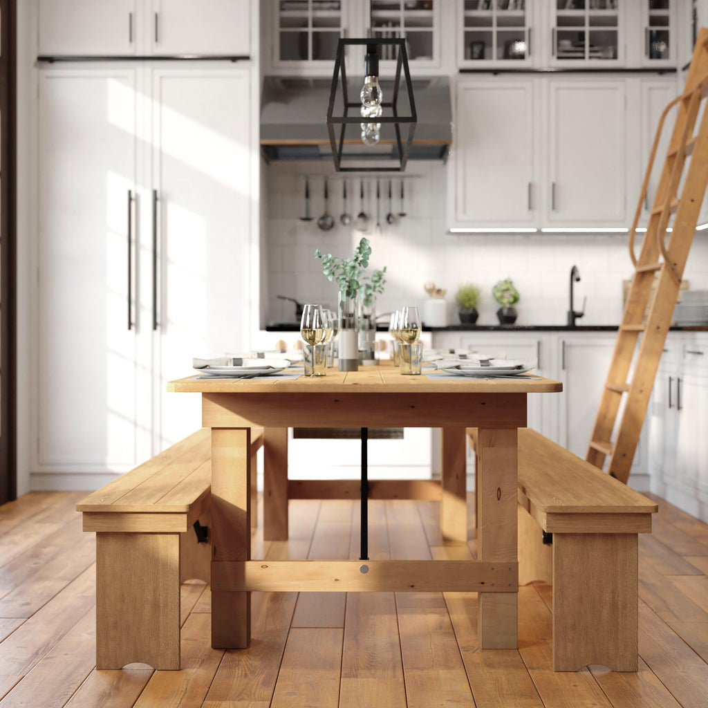 FLASH HERCULES Series Solid Pine Folding Farm Table 213.4 x 101.6 cm