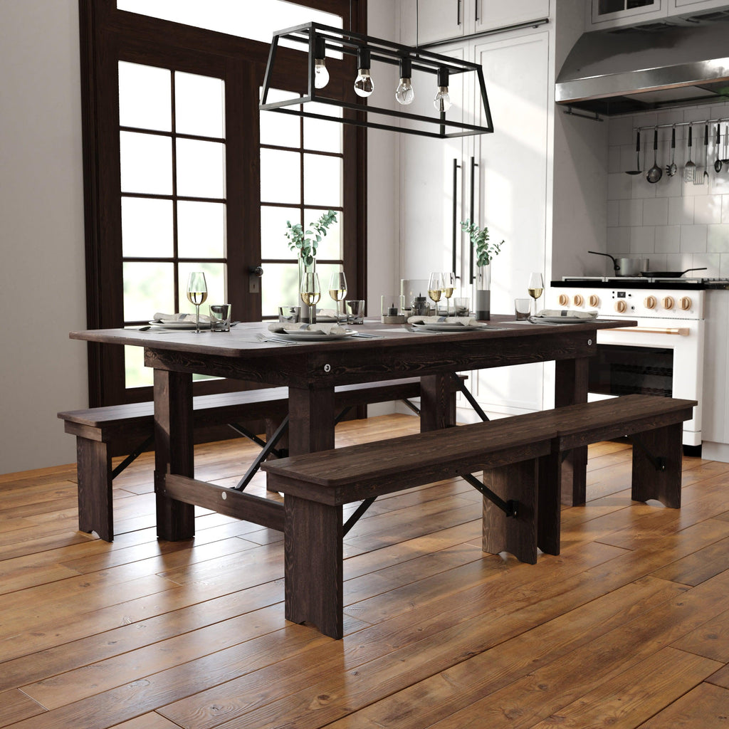 FLASH HERCULES Series Solid Pine Folding Farm Table 213.4 x 101.6 cm
