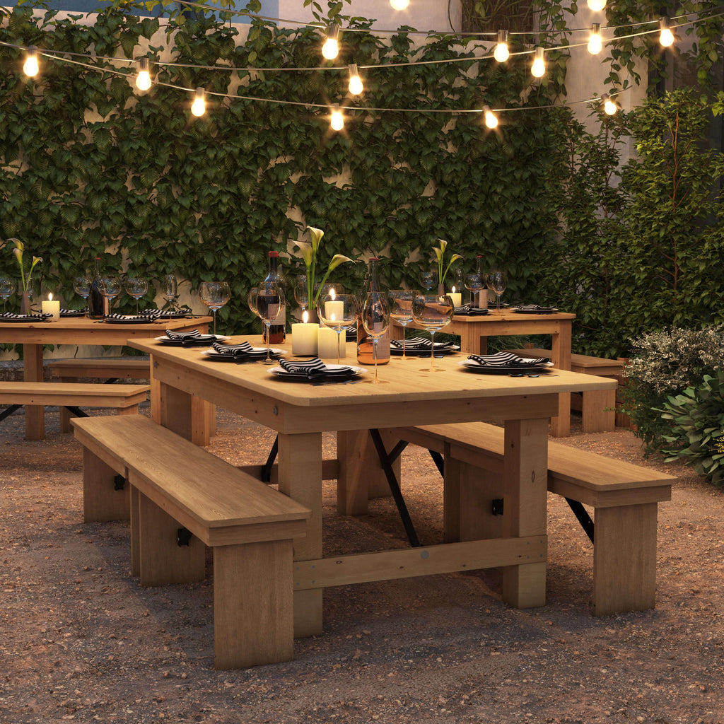 FLASH HERCULES Series Solid Pine Folding Farm Table 213.4 x 101.6 cm