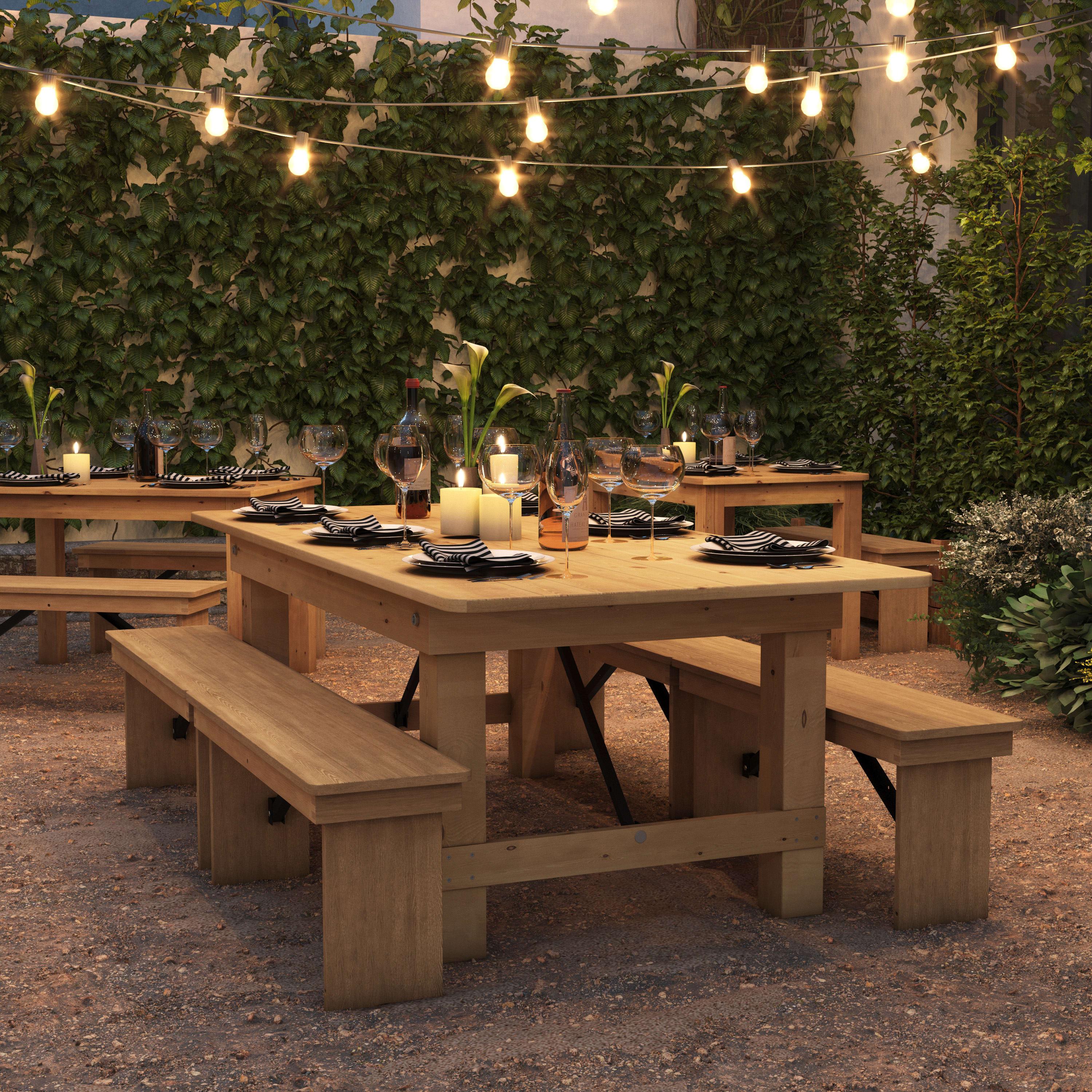 FLASH HERCULES Series Solid Pine Folding Farm Table 213.4 x 101.6 cm