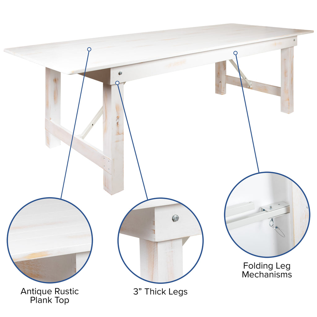 FLASH HERCULES Series Solid Pine Folding Farm Table 213.4 x 101.6 cm