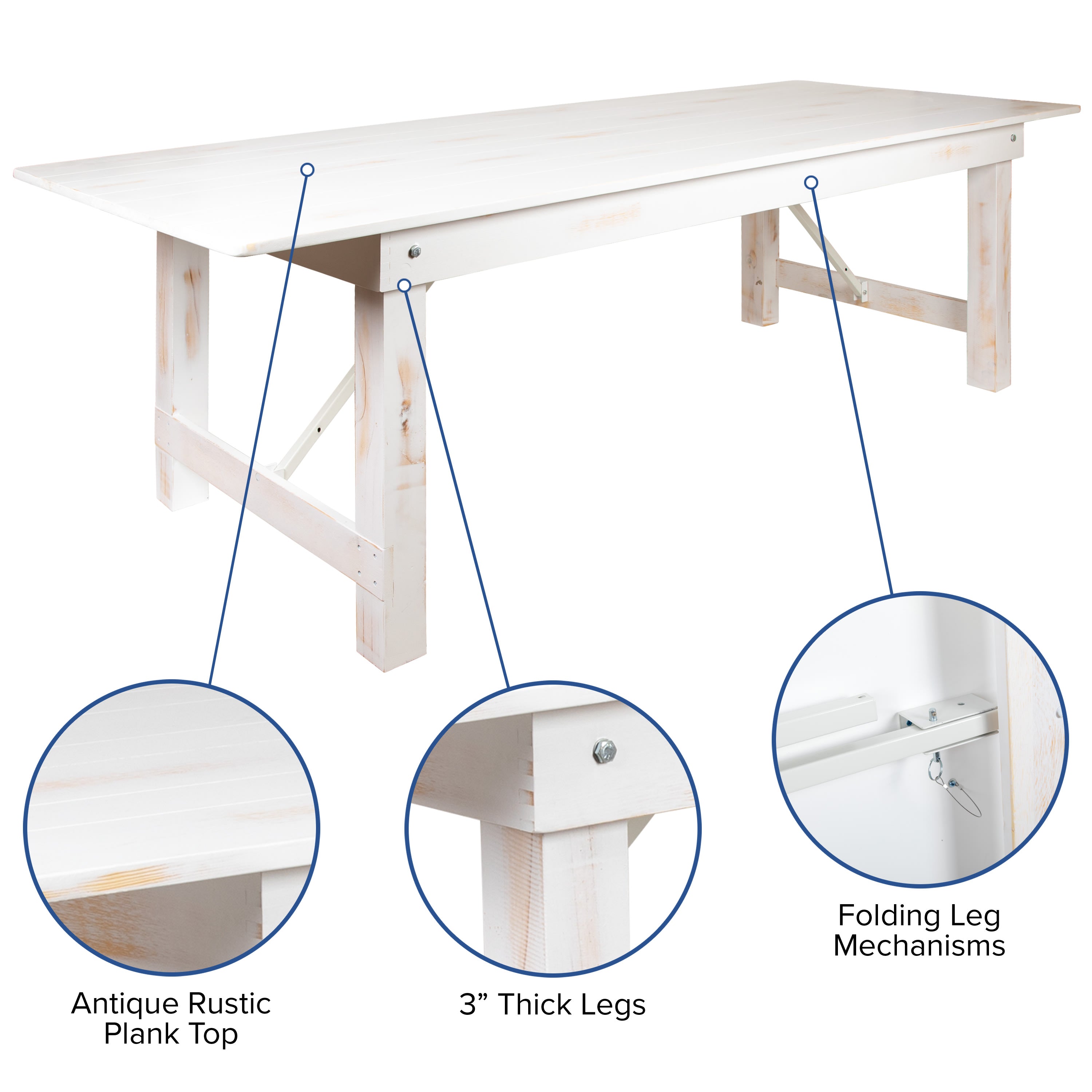 FLASH HERCULES Series Solid Pine Folding Farm Table 213.4 x 101.6 cm