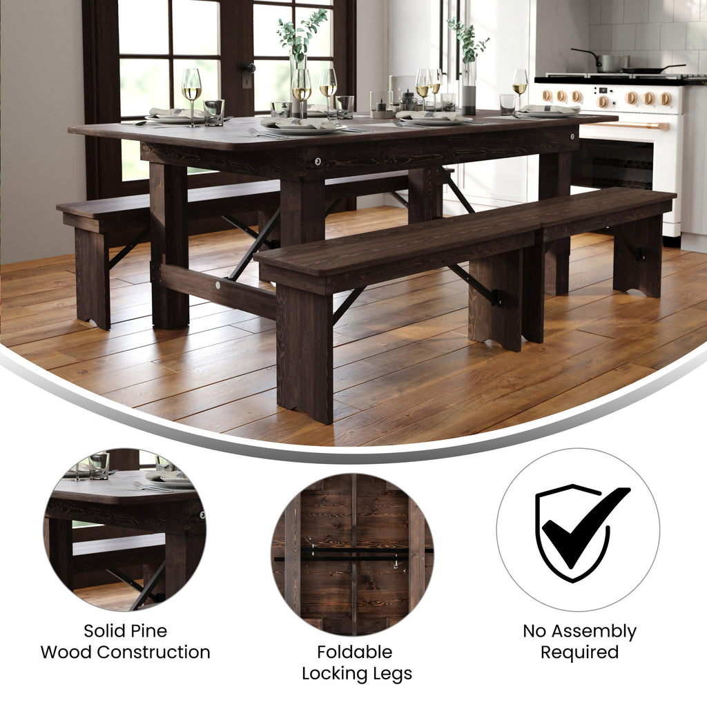 FLASH HERCULES Series Solid Pine Folding Farm Table 213.4 x 101.6 cm